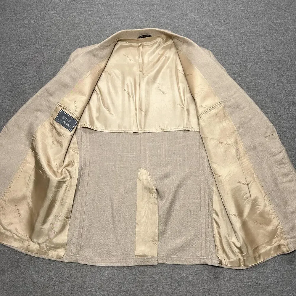 Vintage Le Tigre Sport Coat Mens 42 Beige Blazer Patch Pocket Made USA Classic